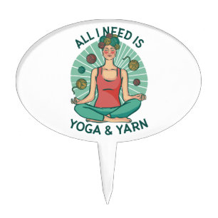 Funny Meditating Knitter for Crafters–Yoga & Yarn Cake Topper