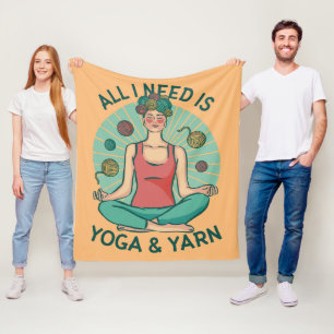 Funny Meditating Knitter for Crafters–Yoga & Yarn Fleece Blanket