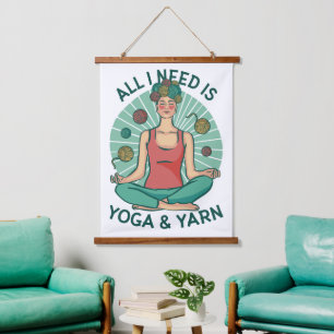Funny Meditating Knitter for Crafters–Yoga & Yarn Hanging Tapestry