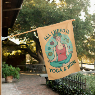 Funny Meditating Knitter for Crafters–Yoga & Yarn House Flag
