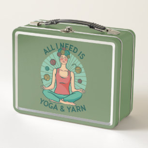 Funny Meditating Knitter for Crafters–Yoga & Yarn Metal Lunch Box