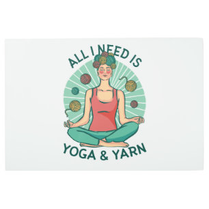 Funny Meditating Knitter for Crafters–Yoga & Yarn Metal Print