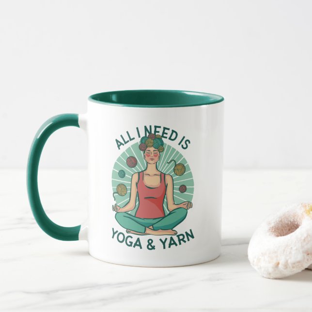Funny Meditating Knitter for Crafters–Yoga & Yarn Mug (With Donut)
