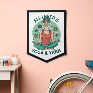 Funny Meditating Knitter for Crafters–Yoga & Yarn Pennant