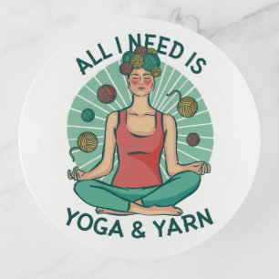 Funny Meditating Knitter for Crafters–Yoga & Yarn Trinket Tray