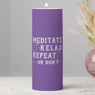 Funny Meditation Mantra Purple Zen Decor Pillar Candle