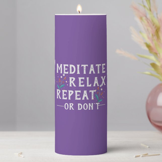 Funny Meditation Mantra | Purple Zen Decor Pillar Candle (In Situ)