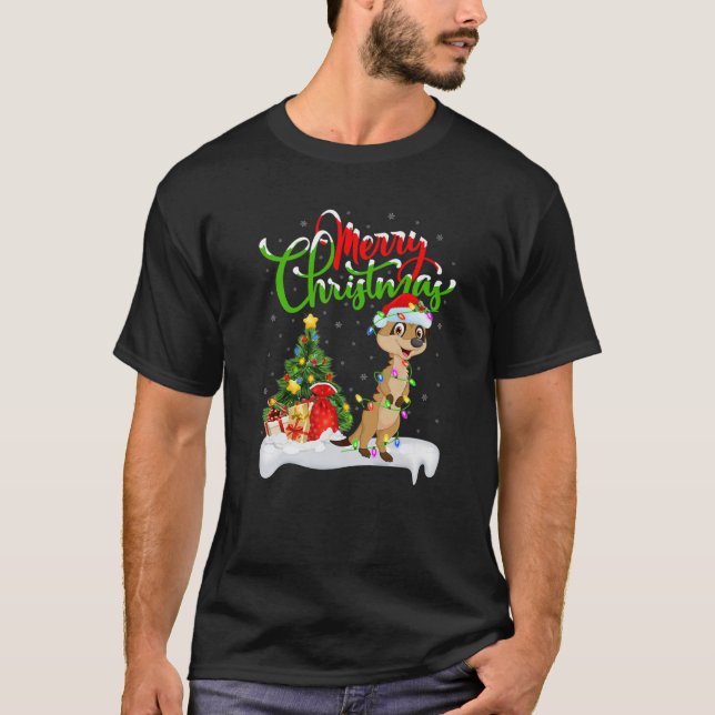 Funny Meerkat Animal Lover Xmas Lighting Meerkat C T-Shirt (Front)