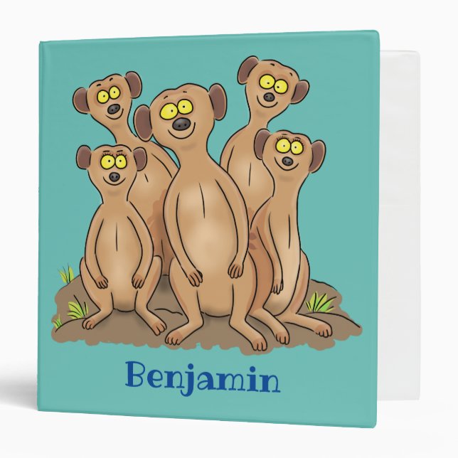 Funny meerkat family cartoon illustration 3 ring binder (Front/Inside)