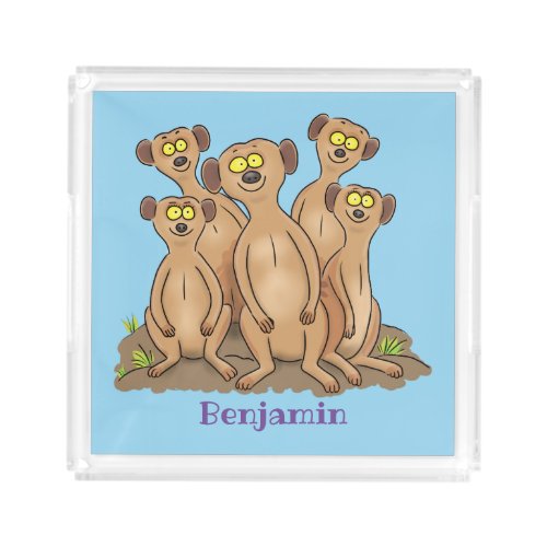 Funny meerkat family cartoon illustration acrylic tray