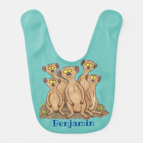 Funny meerkat family cartoon illustration baby bib