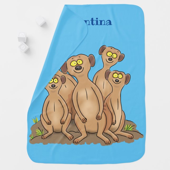 Funny meerkat family cartoon illustration baby blanket (In Situ)