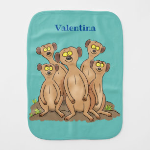 Funny meerkat family cartoon illustration baby burp cloth