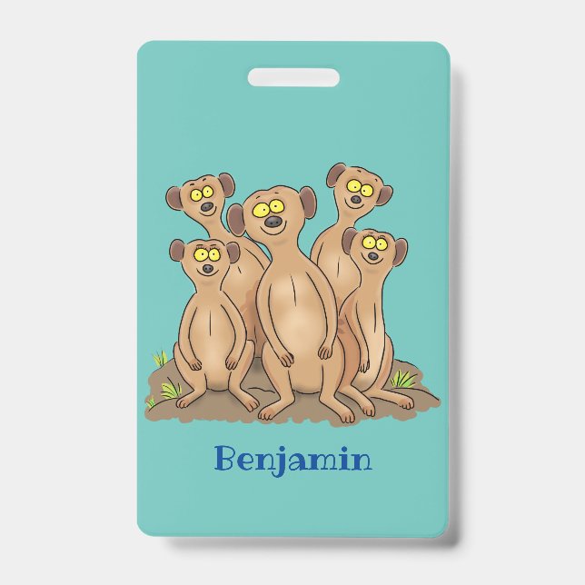 Funny meerkat family cartoon illustration badge (Front)