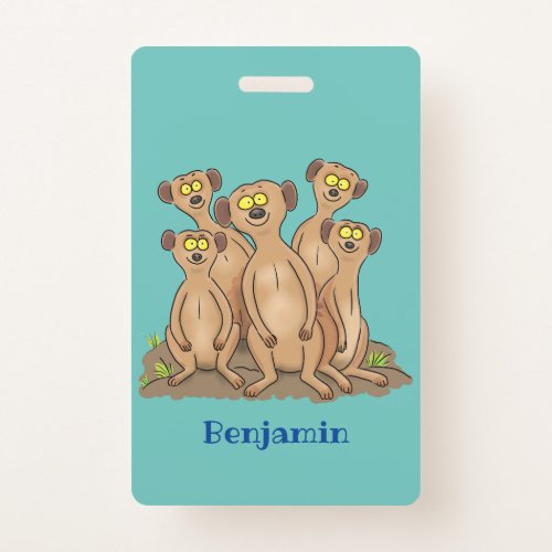 Funny meerkat family cartoon illustration badge