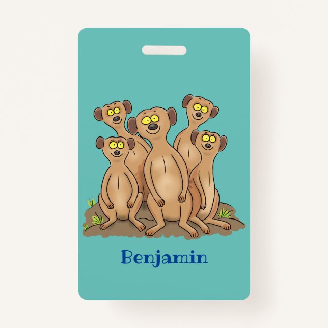 Funny meerkat family cartoon illustration badge (Front)