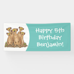 Funny meerkat family cartoon illustration banner