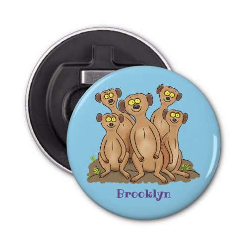 Funny meerkat family cartoon illustration bottle opener