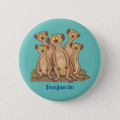 Funny meerkat family cartoon illustration button