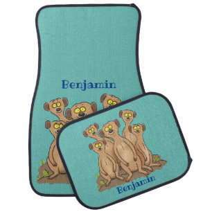Funny meerkat family cartoon illustration car floor mat