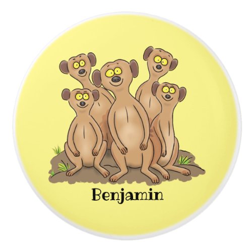 Funny meerkat family cartoon illustration ceramic knob