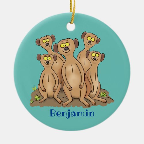 Funny meerkat family cartoon illustration ceramic ornament