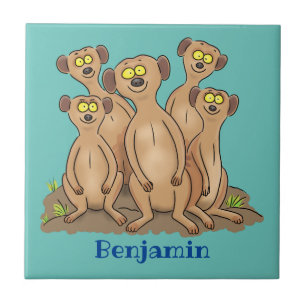 Funny meerkat family cartoon illustration ceramic tile