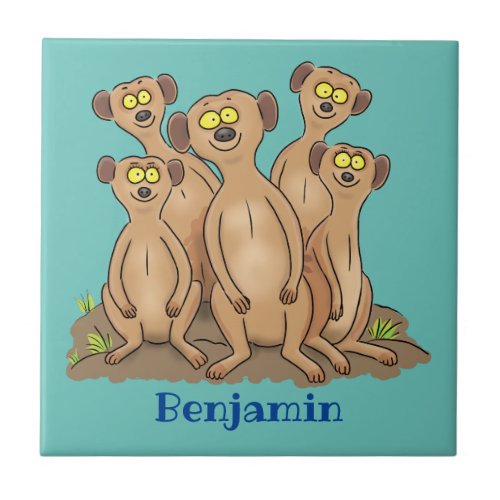 Funny meerkat family cartoon illustration ceramic tile