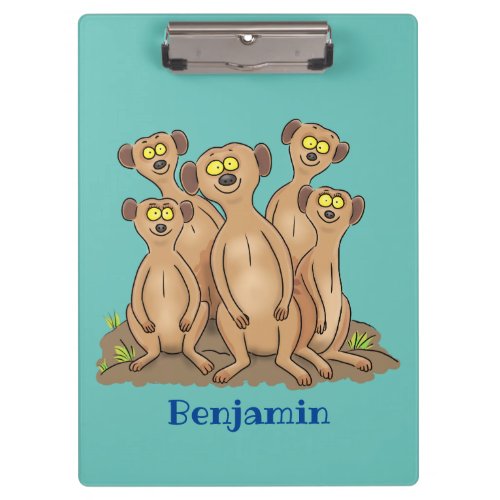 Funny meerkat family cartoon illustration clipboard