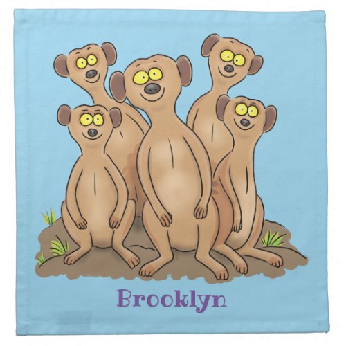 Funny meerkat family cartoon illustration cloth napkin