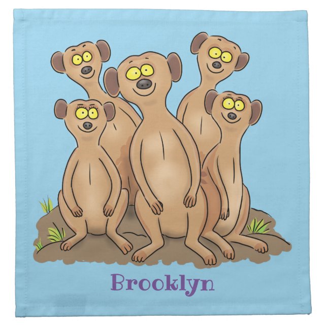 Funny meerkat family cartoon illustration cloth napkin (Front)