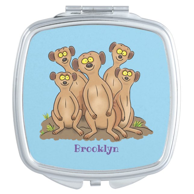 Funny meerkat family cartoon illustration compact mirror (Front)