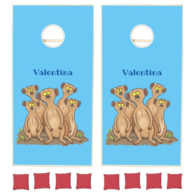 Funny meerkat family cartoon illustration cornhole set (Set)