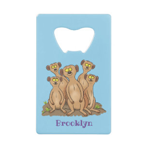 Funny meerkat family cartoon illustration credit card bottle opener