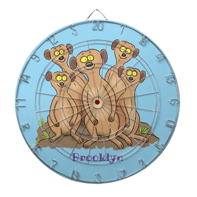 Funny meerkat family cartoon illustration dart board (Front)