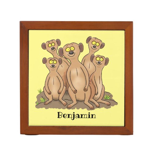 Funny meerkat family cartoon illustration desk organizer