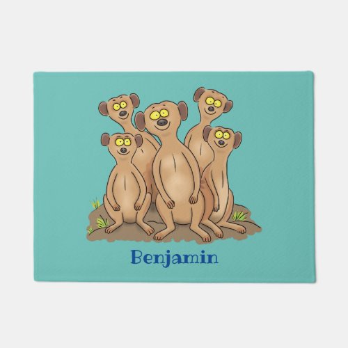 Funny meerkat family cartoon illustration doormat