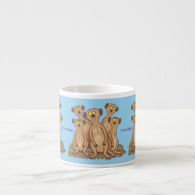 Funny meerkat family cartoon illustration espresso cup (Front)
