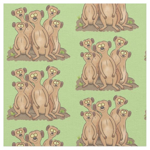 Funny meerkat family cartoon illustration fabric