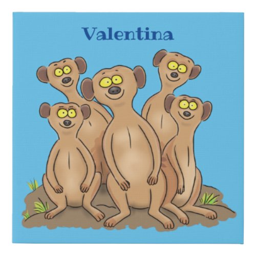 Funny meerkat family cartoon illustration faux canvas print