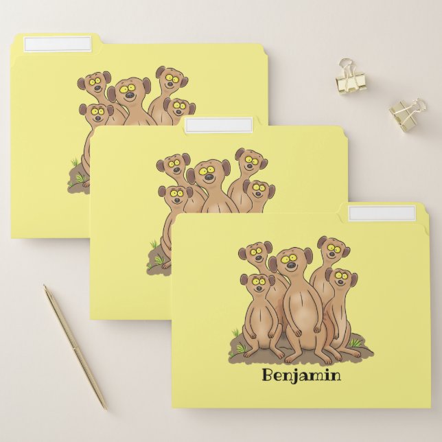 Funny meerkat family cartoon illustration file folder (Set)