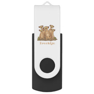 Funny meerkat family cartoon illustration flash drive
