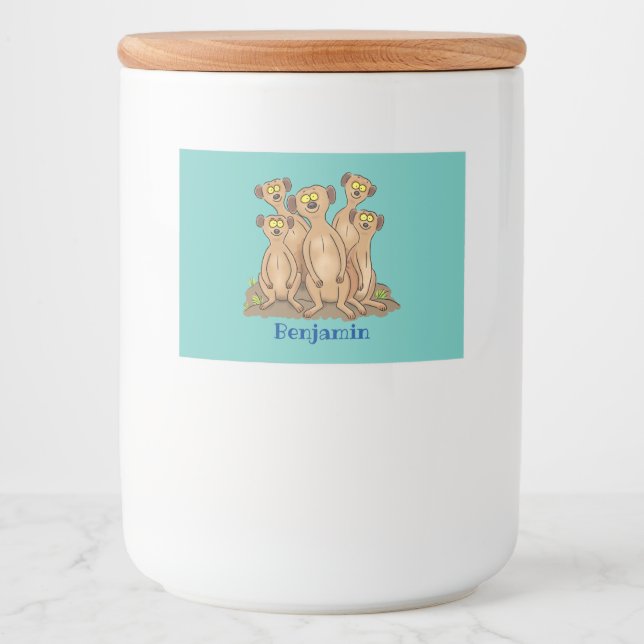 Funny meerkat family cartoon illustration food label (Front)
