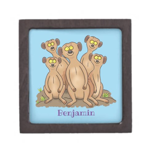 Funny meerkat family cartoon illustration gift box
