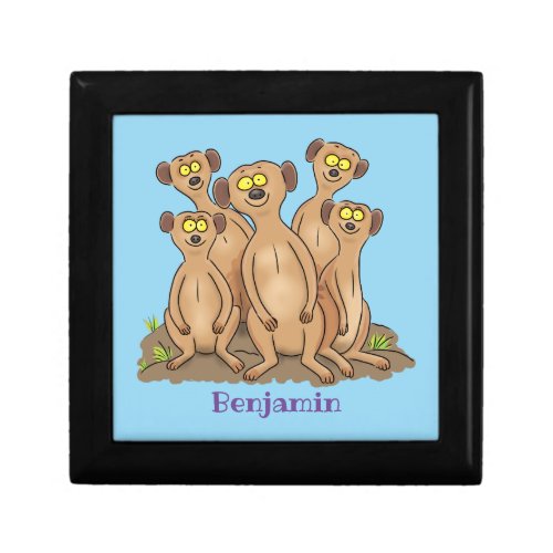 Funny meerkat family cartoon illustration gift box