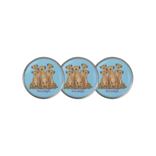 Funny meerkat family cartoon illustration golf ball marker (3 Up)
