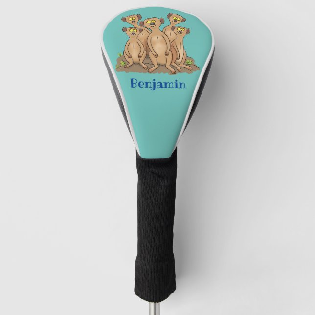 Funny meerkat family cartoon illustration golf head cover (Front)