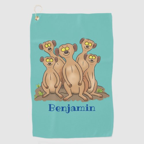 Funny meerkat family cartoon illustration  golf towel
