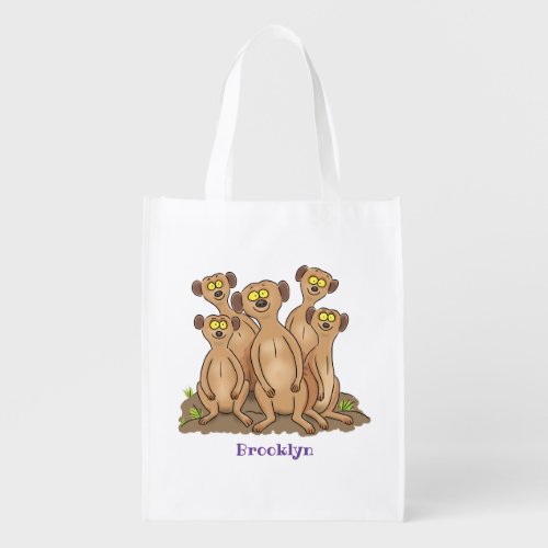 Funny meerkat family cartoon illustration grocery bag