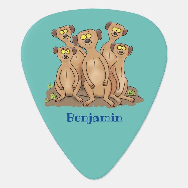 Funny meerkat family cartoon illustration guitar pick (Front)